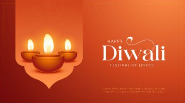 Shubh Diwali Hintçe Metin Kutlama Arkaplanı. Diya Vektör İllüstrasyonlu Diwali Işık Sancakları Festivali. Çeviri - Mutlu Diwali