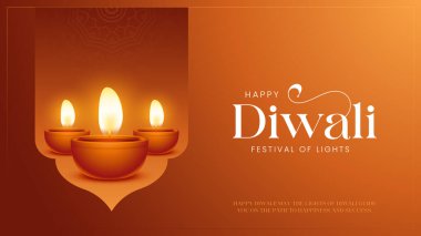 Shubh Diwali Hintçe Metin Kutlama Arkaplanı. Diya Vektör İllüstrasyonlu Diwali Işık Sancakları Festivali. Çeviri - Mutlu Diwali