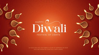 Shubh Diwali Hintçe Metin Kutlama Arkaplanı. Diya Vektör İllüstrasyonlu Diwali Işık Sancakları Festivali. Çeviri - Mutlu Diwali
