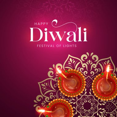 Mutlu Diwali Kutlama Özgeçmişi. Diya Vektör İllüstrasyonlu Diwali Işık Sancakları Festivali. Mutlu Diwali Sosyal Medya Posta Şablonu.