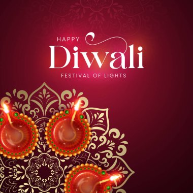 Mutlu Diwali Kutlama Özgeçmişi. Diya Vektör İllüstrasyonlu Diwali Işık Sancakları Festivali. Mutlu Diwali Sosyal Medya Posta Şablonu.