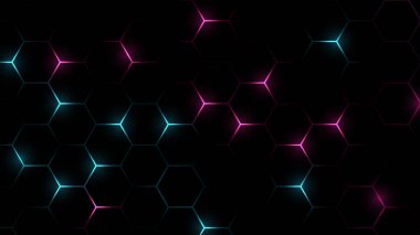 Altıgen şebeke teknolojisi. Altıgen siber uzay yeşil arka plan. Altıgen oyun vektör teknikleri çizimi siyah soyut arkaplan.