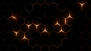 Altıgen şebeke teknolojisi. Altıgen siber uzay yeşil arka plan. Altıgen oyun vektör teknikleri çizimi siyah soyut arkaplan.