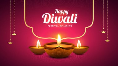 Mutlu Diwali Kutlama Özgeçmişi. Diya Vektör İllüstrasyonlu Diwali Işık Sancakları Festivali. Mutlu Diwali Sosyal Medya Posta Şablonu.