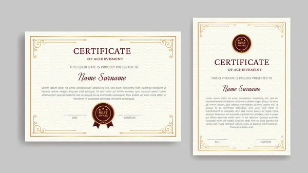 Başarı sertifikası sınır şablonu tasarımı. Lüks bir ödül, diploma. Zarif ve lüks sertifika şablonu. Vektör illüstrasyonu