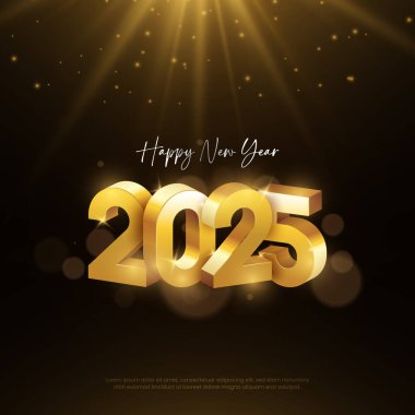 Balon ve yıldız vektörü Mutlu Yıllar 2025 metin tasarımlı mutlu yıllar 2025. Gerçekçi 3 boyutlu yeni yıl 2025 vektör tasarımı.