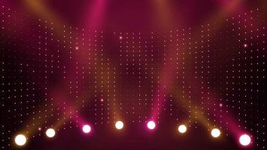 Sahne ışıkları sahne arkası. Soyut ışık ışını vektör tasarımı. Sahne ışıkları siyah arka planda dumanlı spot ışıkları.