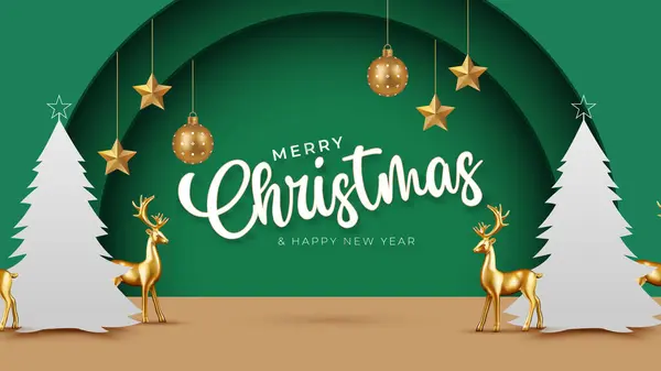 Noel kutlaması vektör arkaplan tasarımı. Çam ağacı, şeker kamışı ve hediye kutuları ve kırmızı zarif arkaplanda dekorasyon unsurları olan Noel mesajları..