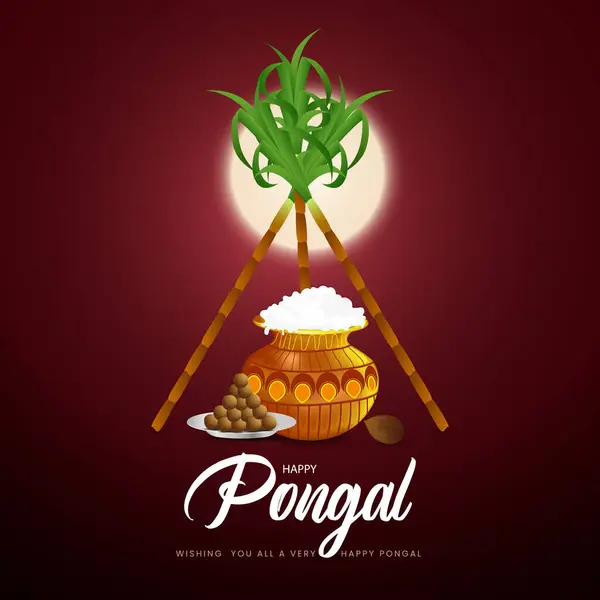 Tamil Nadu Güney Hindistan 'ın Mutlu Pongal Tatil Hasat Festivali' nin resmi. Pongal, Güney Hindistan 'da kutlanan bir Tamil hasat festivali..