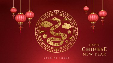 Çin yeni yılı, yılan afiş şablonu tasarımı yılı. Mutlu Çin yeni yılı 2025 vektör tasarımı geçmişi..