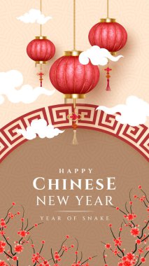 Çin yeni yılı, yılan afiş şablonu tasarımı yılı. Mutlu Çin yeni yılı 2025 vektör tasarımı geçmişi..