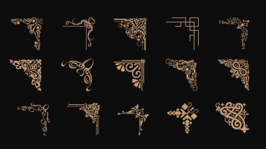 Süslü Köşeler Vector Set Tasarımı. Çerçeveler ve Diğer Kraliyet Tasarımı için Farklı Köşeler Türleri.