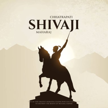 Mutlu Chhatrapati Shivaji Maharaj Jayanti Bayrak Tasarımı. Shivaji Jayanti Metin ve Maratha İmparatorluğu Vektör Tasarımı ile Kutlama Arkaplanı. Chattrapati Shivaji Maharaj Jayanti 'nin vektör çizimi.
