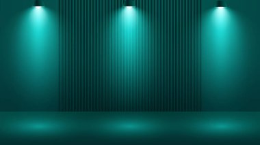 Arka planı karanlık olan bir oda ışıklandırması. Güzellik ürünleri ve moda ürünleri. İnternet sitesinde ürün satmak için yer var. Spot ışığı efektli boş oda.