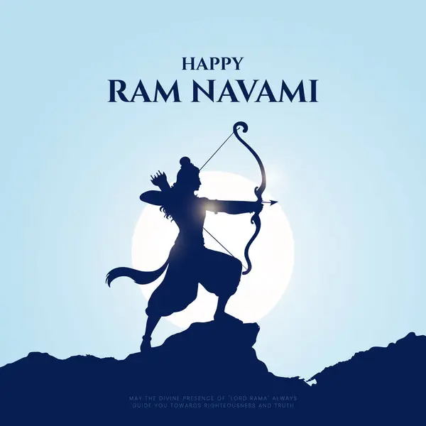 Siluet Lordu Rama ile Mutlu Ram Navami Vektör Arkaplan Tasarımı. Shree Ram, Hindistan 'ın dini bayramı için Navami' nin kutlama geçmişi. Shree Ram Navmi ve Lord Ram vektörü.