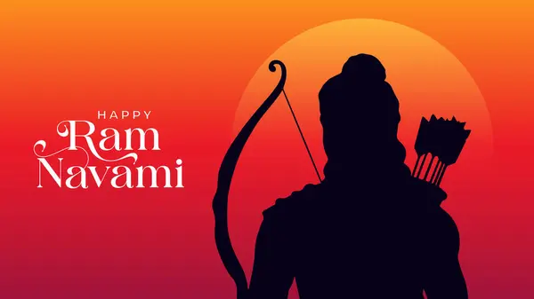 Siluet Lordu Rama ile Mutlu Ram Navami Vektör Arkaplan Tasarımı. Shree Ram, Hindistan 'ın dini bayramı için Navami' nin kutlama geçmişi. Shree Ram Navmi ve Lord Ram vektörü.