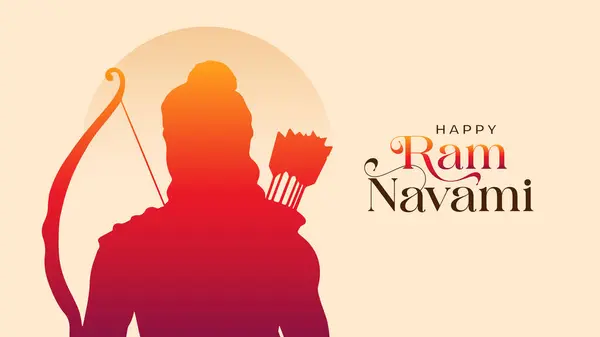 Siluet Lordu Rama ile Mutlu Ram Navami Vektör Arkaplan Tasarımı. Shree Ram, Hindistan 'ın dini bayramı için Navami' nin kutlama geçmişi. Shree Ram Navmi ve Lord Ram vektörü.