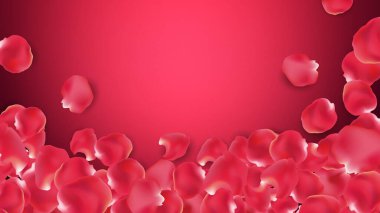 Sevgililer Günü poster tasarımı ve kalpli şablonlar. Kırmızı gül yaprakları soyut çiçek arkaplanına dökülecek. Sevgililer günün kutlu olsun. Kalpli poster tasarımı ve şablonu..