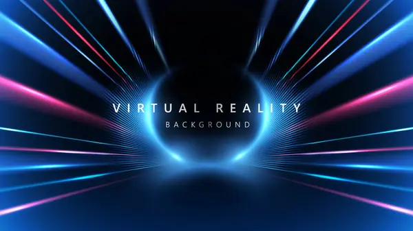 Yakınlaştırma efektli sanal gerçeklik VR arkaplanı. Yayılan çizgilerin dış ticaret işaretleri için parlak etkileri perakende alışverişi. Soyut ışık ışınları arkaplanı