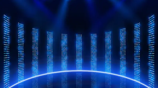 Farklı renkte ışık arkaplanı olan podyum. Sahne ışıkları sahne arkası. Soyut spot ışığı arka planı. Sahne ve sunumlar için izole edilmiş parlak ışık ışıkları.