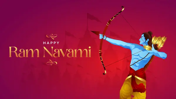 Siluet Lordu Rama ile Mutlu Ram Navami Vektör Arkaplan Tasarımı. Shree Ram, Hindistan 'ın dini bayramı için Navami' nin kutlama geçmişi. Shree Ram Navmi ve Lord Ram vektörü.