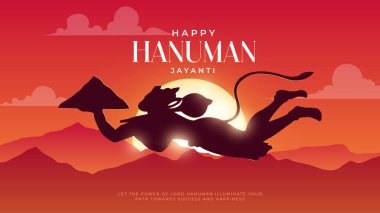 Hanuman Jayanti selamı, Tanrı Hanuman Arkaplan Tasarımı. Bir Hindu festivali Tanrı Hanuman 'ın doğum gününü kutladı. Türkçe çeviri - Mutlu Hanuman jayanti