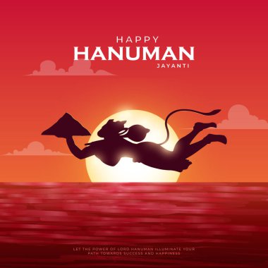 Happy Hanuman Jayanti Greeting, God Hanuman Background Design. A Hindu festival celebrated of lord hanuman birthday.  English Translation - Happy Hanuman jayanti clipart