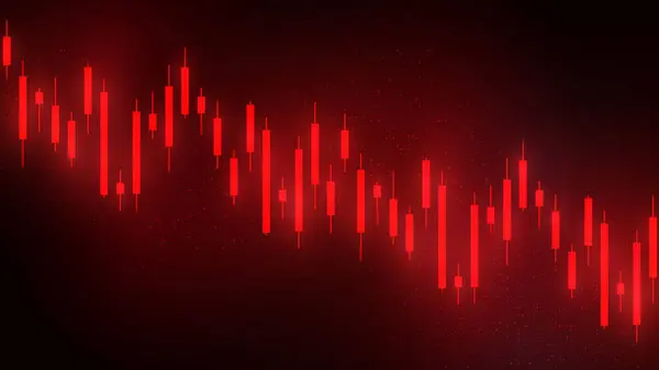 Borsa Çöküş Çizelgesi ve Düşen Grafik Çizimi. Kırmızı arkaplanda grafik ve ok azalıyor.