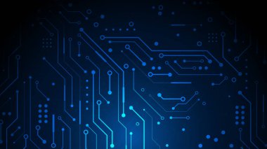 Dijital Mavi PCB Şablonu, Siber Ağ, Elektronik Bağlantılar, AI, Data, Yenilik ve Teknoloji ve Finans için Yüksek Teknoloji Soyut Tasarımı ile Fütüristik Devre Teknolojisi Arkaplanı.