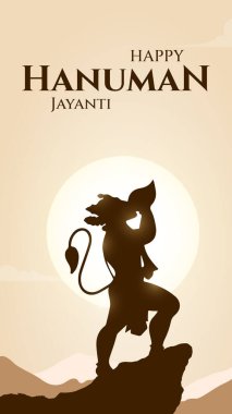 Mutlu Hanuman Jayanti Hint selamlaması, Tanrı Hanuman Arkaplan Tasarımı. Bir Hindu festivali Tanrı Hanuman 'ın doğum gününü kutladı. İngilizce çeviri: 