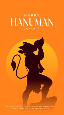 Mutlu Hanuman Jayanti Hint selamlaması, Tanrı Hanuman Arkaplan Tasarımı. Bir Hindu festivali Tanrı Hanuman 'ın doğum gününü kutladı. İngilizce çeviri: 
