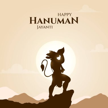 Mutlu Hanuman Jayanti Hint selamlaması, Tanrı Hanuman Arkaplan Tasarımı. Bir Hindu festivali Tanrı Hanuman 'ın doğum gününü kutladı. İngilizce çeviri: 