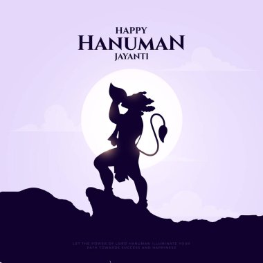 Mutlu Hanuman Jayanti Hint selamlaması, Tanrı Hanuman Arkaplan Tasarımı. Bir Hindu festivali Tanrı Hanuman 'ın doğum gününü kutladı. İngilizce çeviri: 