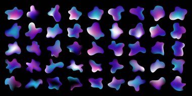 Beyaz arkaplanda izole edilmiş siyah sıvı şekilleri koleksiyonu 