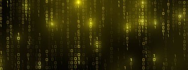 Matrix 'teki vektör dijital kod yağmuru fütüristik tarzda ilham verdi. Parlak ikili karakterli yüksek teknoloji arkaplan. İkili Yazılım Programlama Kodu Arkaplanı. Dijital Veri Teknolojisi Konsepti.