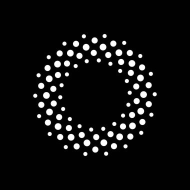 Beyaz arka planda siyah şekil ve siyah tarafta aynı beyaz şekil. Dinamik yarım tonlu spiral noktalarla soyut bir arkaplan çiz. Yin ve yang stili. 