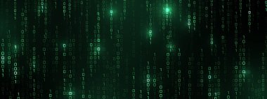 Matrix 'teki vektör dijital kod yağmuru fütüristik tarzda ilham verdi. Parlak ikili karakterli yüksek teknoloji arkaplan. İkili Yazılım Programlama Kodu Arkaplanı. Dijital Veri Teknolojisi Konsepti.