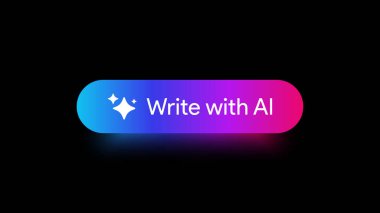 Al düğmesiyle yaz. Komut düğmesini yeniden yaz. Yapay zeka anahtarı oluştur. LLM sihirli yıldız logosu. Makine öğrenme metin jeneratörü. Chatbot asistanı. UI tasarımı. Vektör illüstrasyonu. 