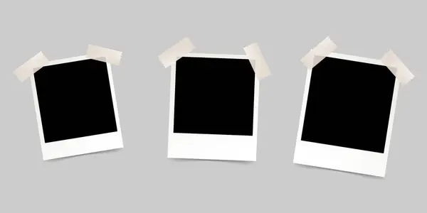 Vector polaroid çerçeveleri gölgeli duvar gerçekçi fotoğraf şablonlarına yapışır. kolaj, kolaj şablonları, doğum günü kolajı, kolaj sanatı