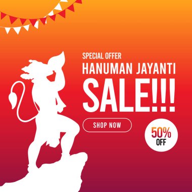 Süper satışın sınırlı dönem için pankart tasarımı şablonu. Hanuman Jayanti özel satış bayrağı tasarımı.