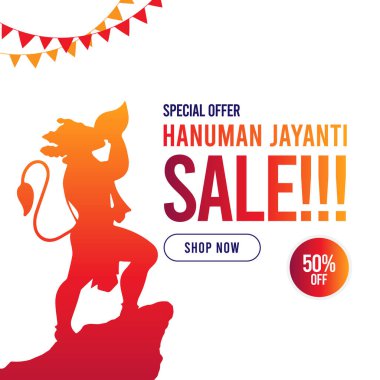 Süper satışın sınırlı dönem için pankart tasarımı şablonu. Hanuman Jayanti özel satış bayrağı tasarımı.