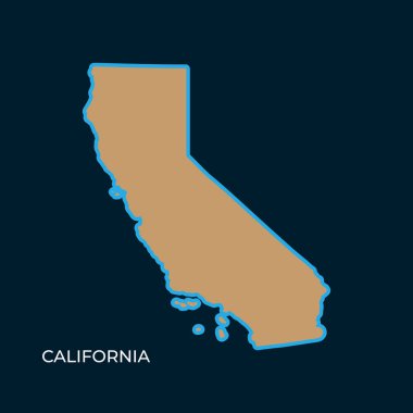 Kaliforniya haritası kahverengi silueti karanlık okyanusta izole edilmiş. El çizimi, boş ülke sınırı. Coğrafi, seyahat veya siyasi afiş arkaplan tasarımı için vektör zirvesi.