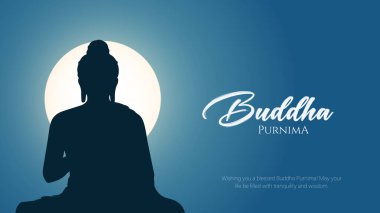 Vesak gününüz kutlu olsun, Buda Purnima Buda ve lotus resimleriyle selamlar. Buddha Purnima 'nız kutlu olsun, Mutlu Vesak Günleri, Buda' nın en az vektör illüstrasyonuyla selamlar.. 