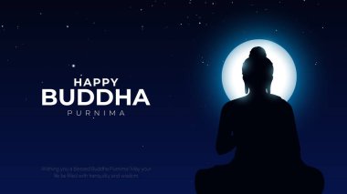 Vesak gününüz kutlu olsun, Buda Purnima Buda ve lotus resimleriyle selamlar. Buddha Purnima 'nız kutlu olsun, Mutlu Vesak Günleri, Buda' nın en az vektör illüstrasyonuyla selamlar.. 
