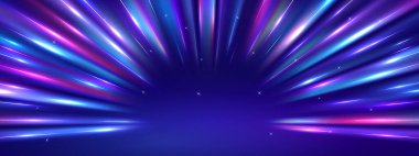 Yakınlaştırma efektli sanal gerçeklik VR arkaplanı. Yayılan çizgilerin dış ticaret işaretleri için parlak etkileri perakende alışverişi. Soyut ışık ışınları arkaplanı