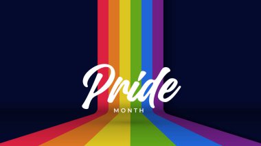 Gökkuşağı Gradyan Kurdeleli Gurur Ayı Afişi. Gurur Ayı Web Afişi Tasarımı Kutlaması. Gururlu Ay Metni ve Renkli Gökkuşağı ile Moda Gururu SancağıName.