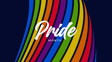 Gökkuşağı Gradyan Kurdeleli Gurur Ayı Afişi. Gurur Ayı Web Afişi Tasarımı Kutlaması. Gururlu Ay Metni ve Renkli Gökkuşağı ile Moda Gururu SancağıName.