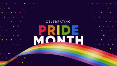 Gökkuşağı Gradyan Kurdeleli Gurur Ayı Afişi. Gurur Ayı Web Afişi Tasarımı Kutlaması. Gururlu Ay Metni ve Renkli Gökkuşağı ile Moda Gururu SancağıName.