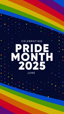 Gökkuşağı Gradyan Kurdeleli Gurur Ayı Afişi. Gurur Ayı Web Afişi Tasarımı Kutlaması. Gururlu Ay Metni ve Renkli Gökkuşağı ile Moda Gururu SancağıName.