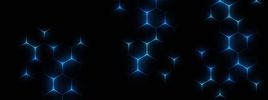 Soyut arka plan oynanıyor. Hexagon teknolojisi fütüristik karanlık vektör soyut arka plan mavi ve pembe renkli parlak flaşlı altıgen. 